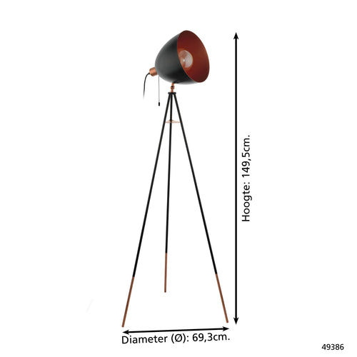 EGLO vloerlamp Chester - e27 - 149,5 cm - zwart, koper - vtwonen shop