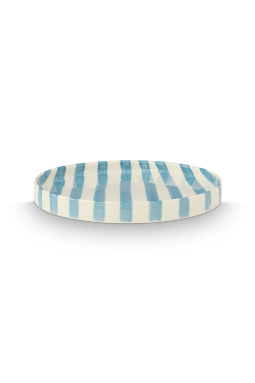 vtwonen -  Lunchbord - Strepen - Blauw - Set van 2 - Keramiek - 20cm