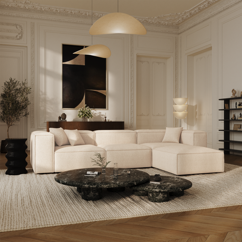 Sia Home - Modulaire hoekbank CUBI - Chenille fluweel - Crème - 332cm