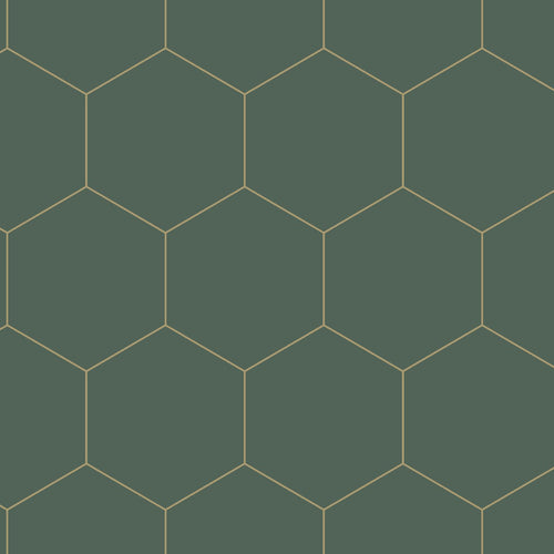 ESTAhome behang hexagon donkergroen en goud - 53 cm x 10.05 m - 139228