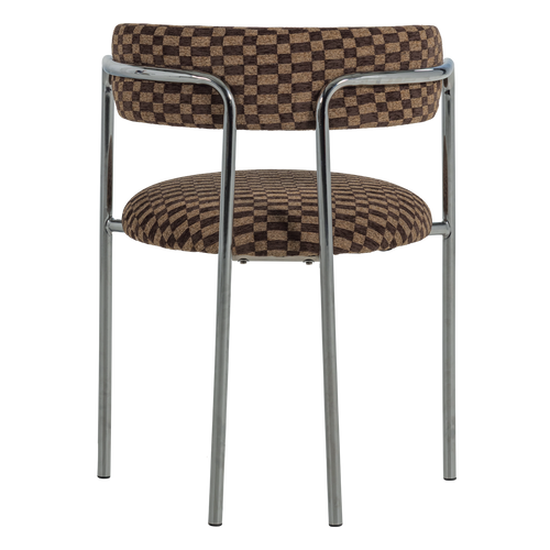 WOOOD eetkamerstoel Cuby - Chroom - Ruitstof Bruin - Set Van 2 - 80x68x55