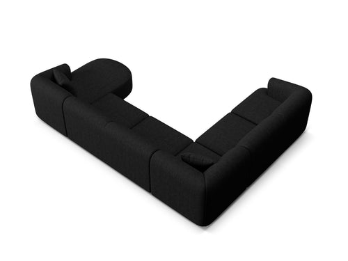 Cosmopolitan Design Modulaire panoramische hoekbank links Campi 7-zits, structurele stof zwart - 255x330x70cm