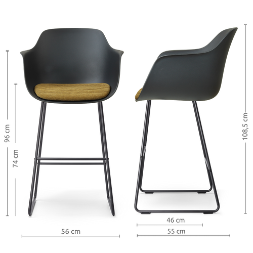 Nolon Nino-Liz barkruk zwart met mosgroen zitkussen - zwart onderstel - 75 cm