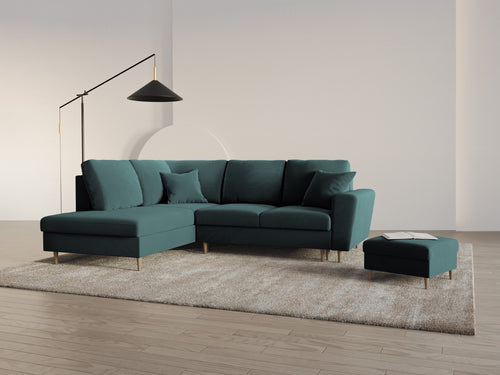 Cosmopolitan Design Uitklapbare hoekbank links met opbergdoos Kyoto 5-zits, flueel olie - 194x243x88cm