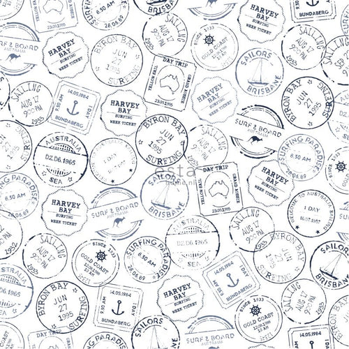 ESTAhome behang Australische stempels donkerblauw en wit - 53 cm x 10.05 m - 138980