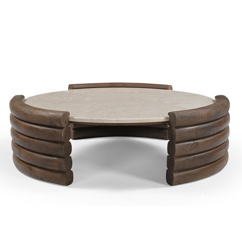 DÉJA Living Salontafel Tobo - Rond Donkerbruin/Marmer - 90x90x30cm