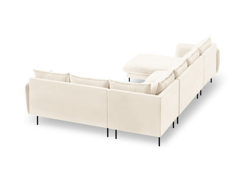 Cosmopolitan Design Panoramische hoekbank rechts Vienna 7-zits, flueel, lichtbeige - 235x330x95cm
