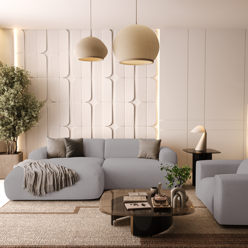 Sia Home - Hoekbanken links MYRA - Geweven stof - Lichtgrijs - 266cm - vtwonen shop