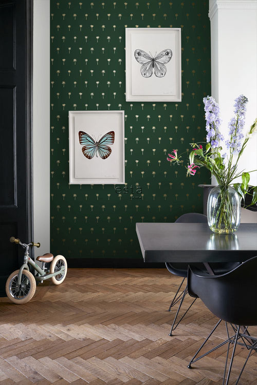 ESTAhome behang palmbomen emerald groen en goud - 53 cm x 10.05 m - 139160