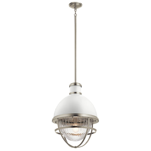 Elstead Kichler Tollis Globe hanglamp geborsteld nikkel en wit