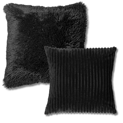 KUSSENSET - 2-delig - Cosy Layers - 60x60 cm, 45x45 cm - inclusief binnenkussens - zwart