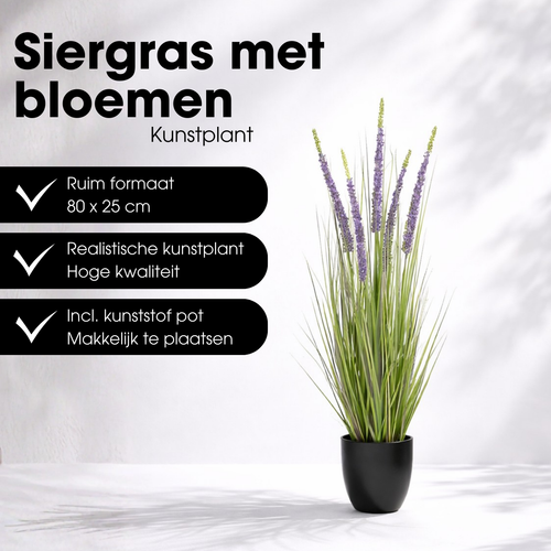Mica Decorations Eremurus – Kunstgras in Pot – Realistische Nepplant Woondecoratie – Kunstplanten voor Binnen en Buiten – H80 x Ø25 cm – Groen, Paars