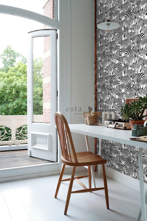 ESTAhome behang zebra's zwart wit - 53 cm x 10.05 m - 139155