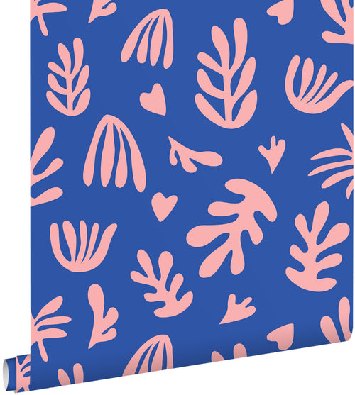 ESTAhome behang planten in Matisse stijl blauw en roze - 50 x 900 cm - 131022 - vtwonen shop