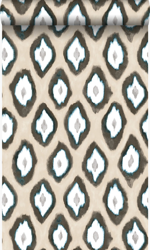 Origin Wallcoverings behang ikat motief beige en turquoise - 53 cm x 10,05 m - 346915 - vtwonen shop