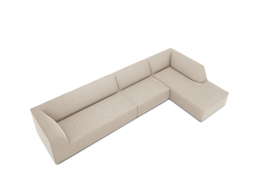 Micadoni rechter hoekbank Ruby 5-zits, flueel, beige - 180x366x69cm