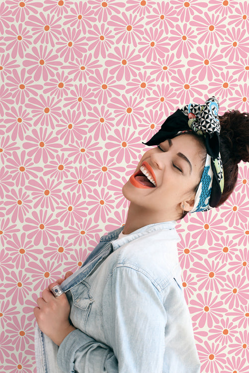 ESTAhome behang madeliefjes roze en oranje - 53 cm x 10.05 m - 131149 - vtwonen shop