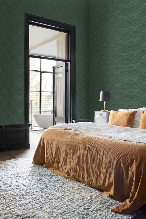 ESTAhome behang art deco motief smaragd groen - 53 cm x 10.05 m - 139744