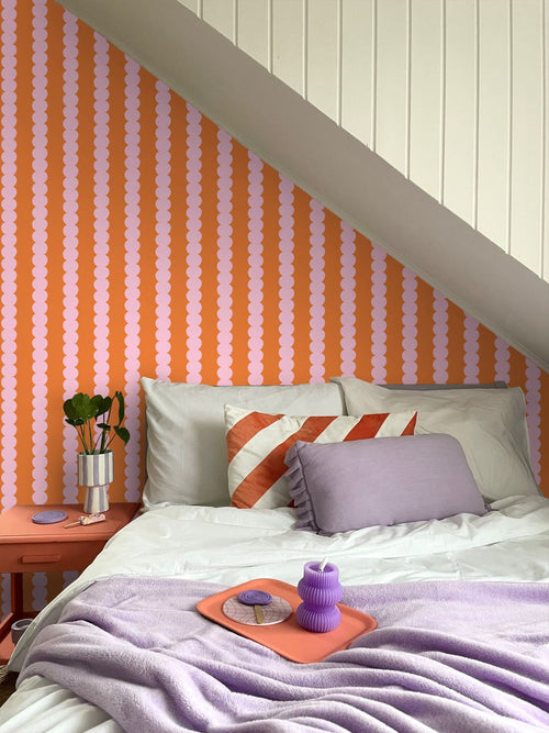 ESTAhome behang grafische print roze en oranje - 0.53 x 10.05 m - 131748