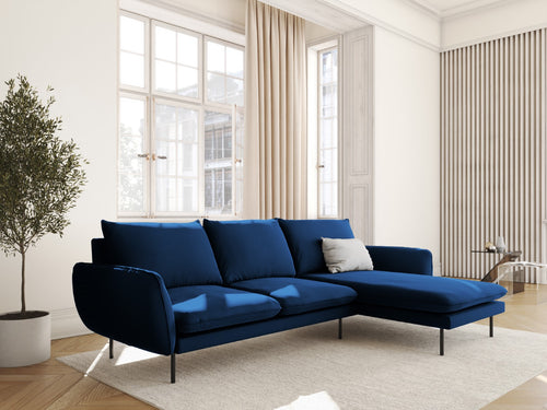 Cosmopolitan Design rechter hoekbank Vienna 5-zits, flueel, koningsblauw - 170x255x95cm