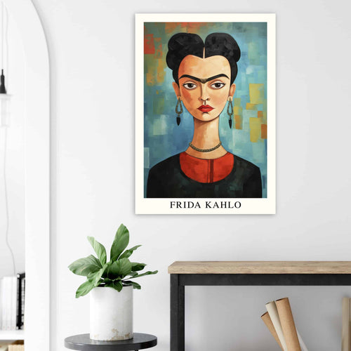 Artfulprints Poster Frida Kahlo - Painted artistic portrait   - 70x100 cm - Blauw