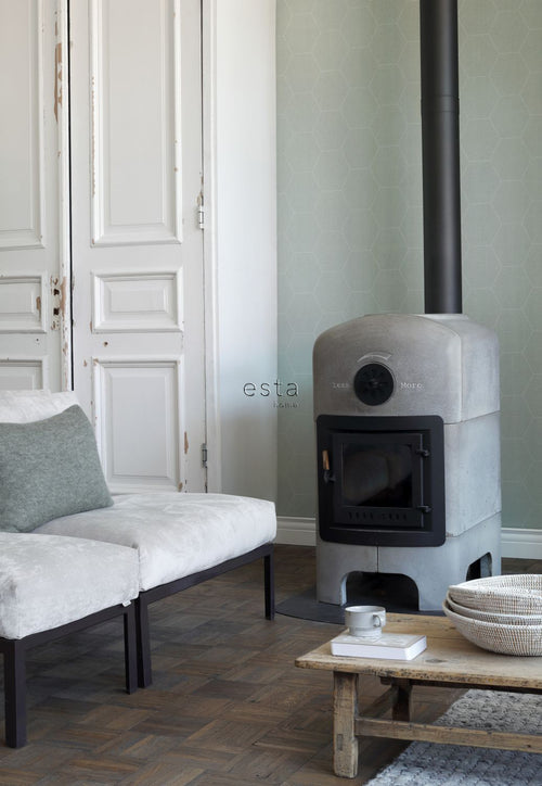 ESTAhome behang hexagon celadon groen - 53 cm x 10.05 m - 148750