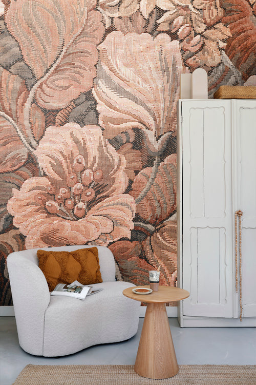 ESTAhome fotobehang geborduurd bloemmotief terracotta bruin - 250 x 279 cm - 159465