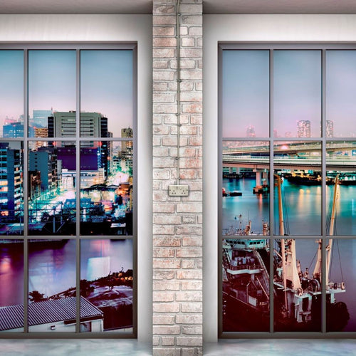 Sanders & Sanders fotobehang uitzicht stad grijs, blauw en roze - 368 x 248 cm - 612314