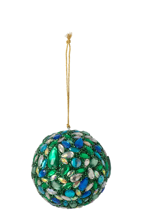 J-Line kerstbal Kralen - kunststof - groen/blauw - 12 stuks