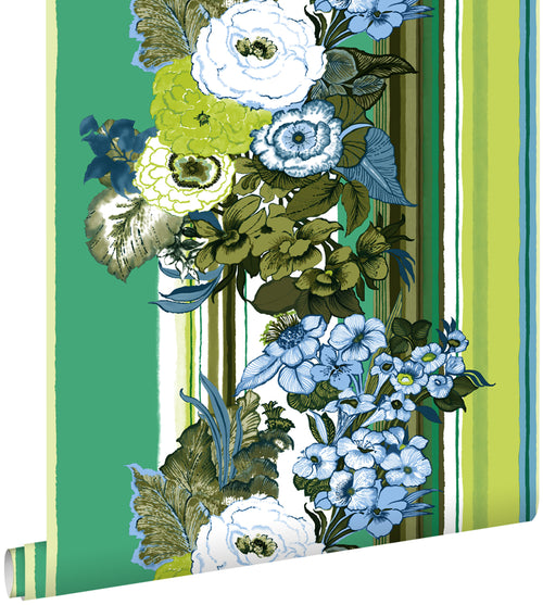 ESTAhome behang vintage bloemen groen en limegroen - 53 cm x 10,05 m - 138118 - vtwonen shop