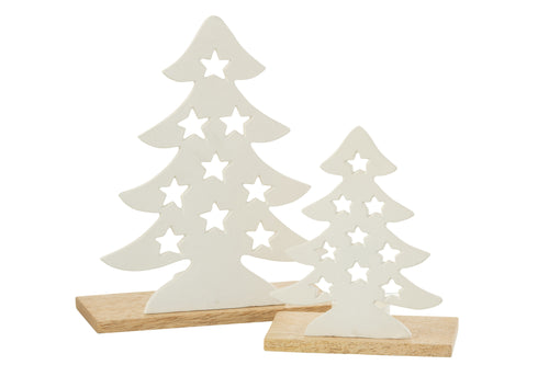 J-Line theelichthouder Kerstboom - aluminium/hout - naturel/wit - large - vtwonen shop