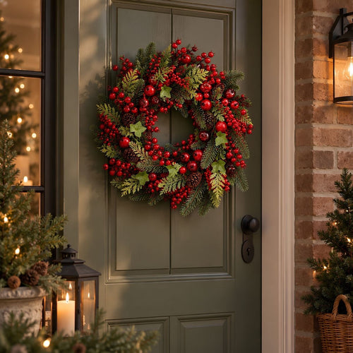 Mica Decorations Norah Kerstkrans met Dennenappels - Kerstversiering met Traditionele Look - Deurkrans voor in de Hal of bij de Voordeur - H13 x Ø50