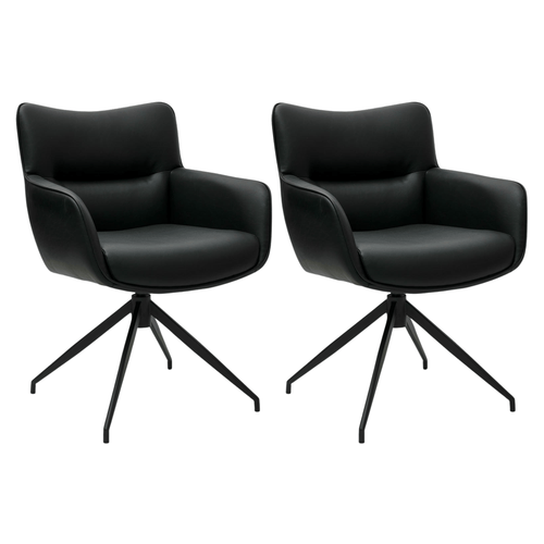 Furnhouse eetkamerstoelen armleuning Jessica - Zwart - Kunstleer - Set van 2