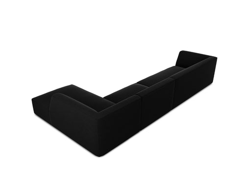 Micadoni rechter hoekbank Ruby 5-zits, flueel, zwart - 180x366x69cm