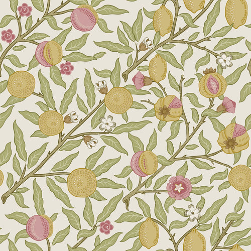 ESTAhome behang exotisch fruit en bladeren groen, roze en okergeel - 50 x 900 cm - 131169 - vtwonen shop