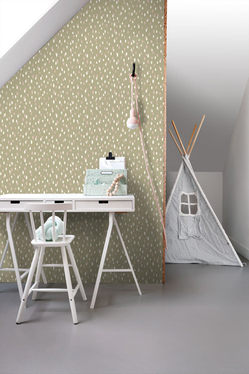ESTAhome behang stippen vergrijsd groen - 50 x 900 cm - 131877