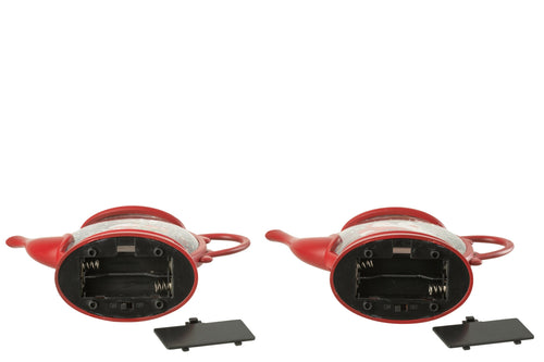J-Line hanger Sneeuwbol Theepot - kusntstof - rood - 2 stuks