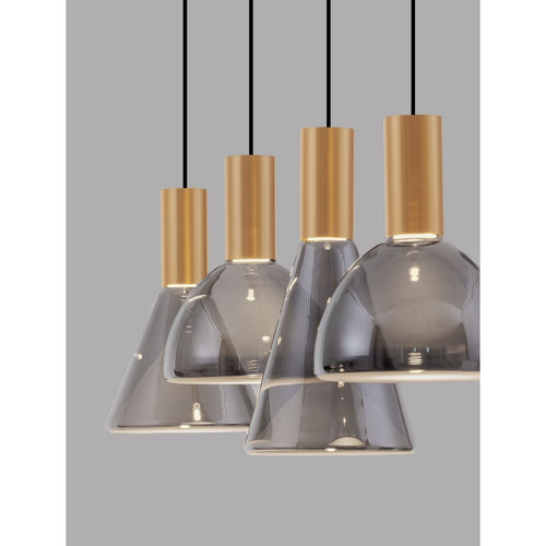 Nova Luce VOI Hanglamp voor aan het plafond, rookkleurig messing met gouden Triac-technologie, dimbare LED-lamp, 32W, 960lm, 3000K