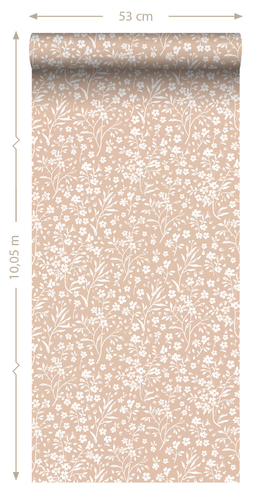 ESTAhome behang bloemetjes licht terracotta - 50 x 900 cm - 139880 - vtwonen shop
