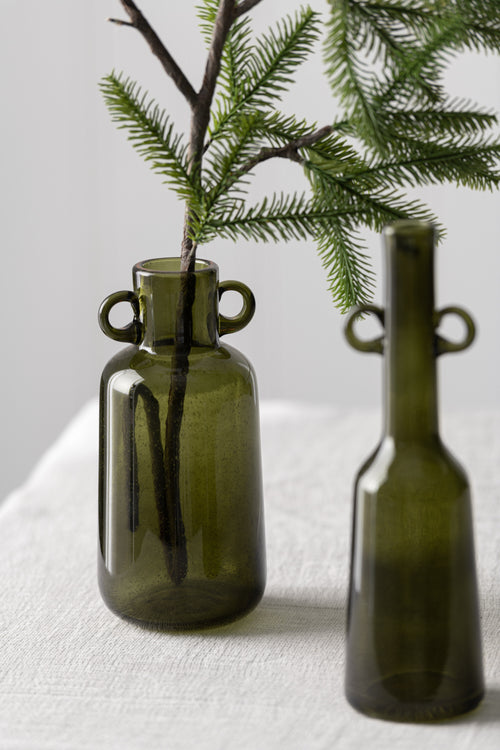 J-Line decoratie tak Dennenboom + Denappels - kunststof - groen/bruin - small - 8 stuks