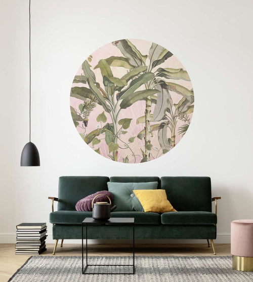 Sanders & Sanders zelfklevende behangcirkel botanisch roze en groen - Ø 125 cm - 611769