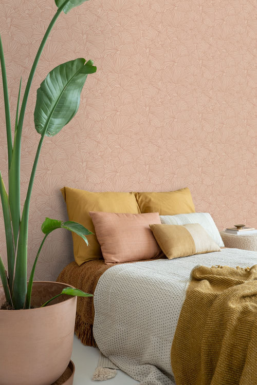 ESTAhome behang ginkgo bladeren licht terracotta - 53 cm x 10.05 m - 139490