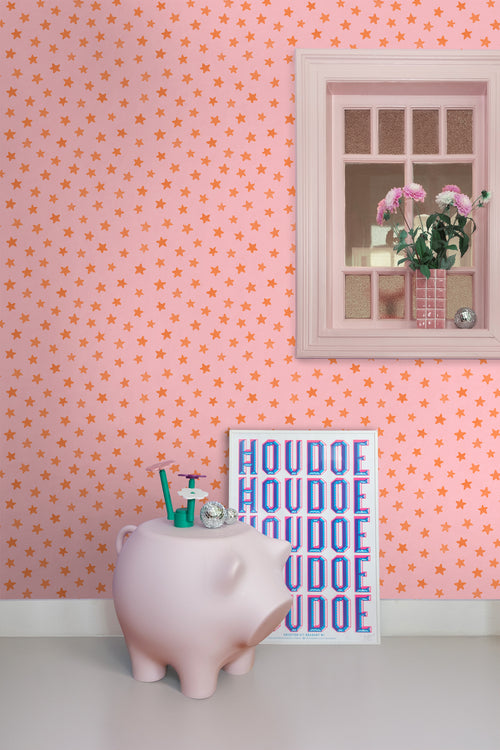 ESTAhome behang sterretjes roze en oranje - 50 x 900 cm - 131711