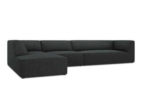 Micadoni linker hoekbank Ruby 5-zits, ribfluwelen, zwart - 180x366x69cm