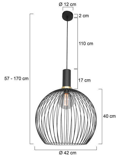 Mexlite hanglamp aureole - 1 lichts - 42x 170 cm - zwart - vtwonen shop