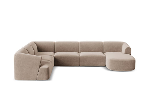 Cosmopolitan Design Modulaire panoramische hoekbank links Campi 7-zits, flueel donkerbeige - 255x330x70cm