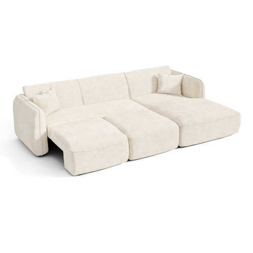 Premium Interiors - Rechthoekige hoekbank LOMI - gewaafd fluweel crème 274cm