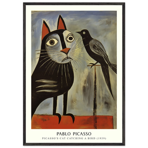 Artfulprints Poster met Lijst Pablo Picasso - Picasso's cat catching a bird   - 70x100 cm - Grijs