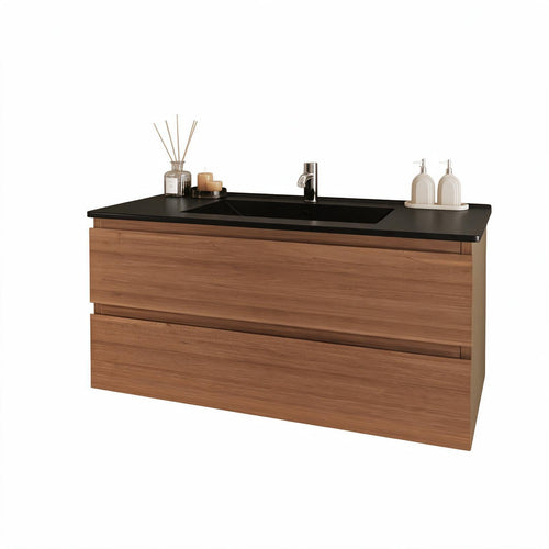 LOMAZOO badkamermeubel Marenza - zwevend - zwart keramiek - warm eiken - 100 cm