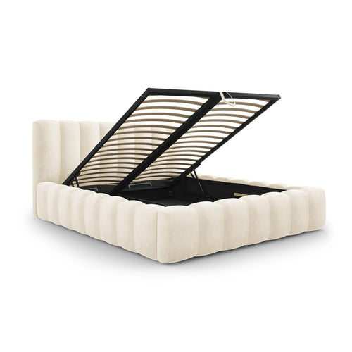 Cosmopolitan Design - Opbergbed met hoofdeinde Palma 200x180cm flueel lichtbeige - 230x205x94cm
